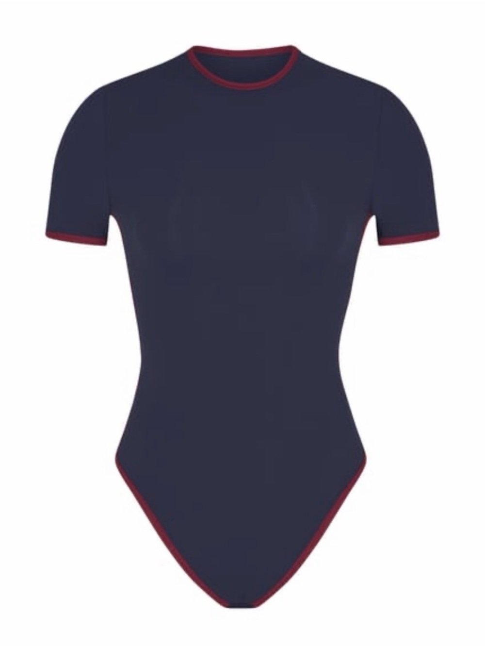 SKIMS Fits Everybody Short Sleeve Ringer Bodysuit Navy Blue Burgundy Size Medium